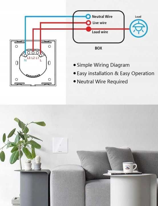 Inteligentny dotykowy włącznik światła Wi-Fi Maxcio 1F 800W [2440]