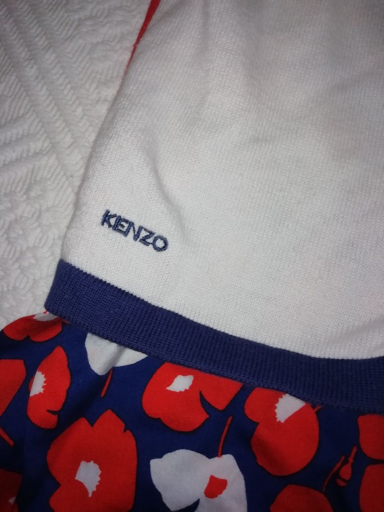 Conj KENZO de menina vestido e casaco em tons de azul e vermelho