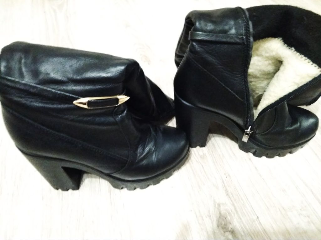 Сапоги женские зимние европейка кожаные на каблуке 36 размер