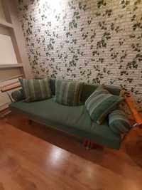 Sofa rozkładana duża 190x140 ciemnozielona + poduszki