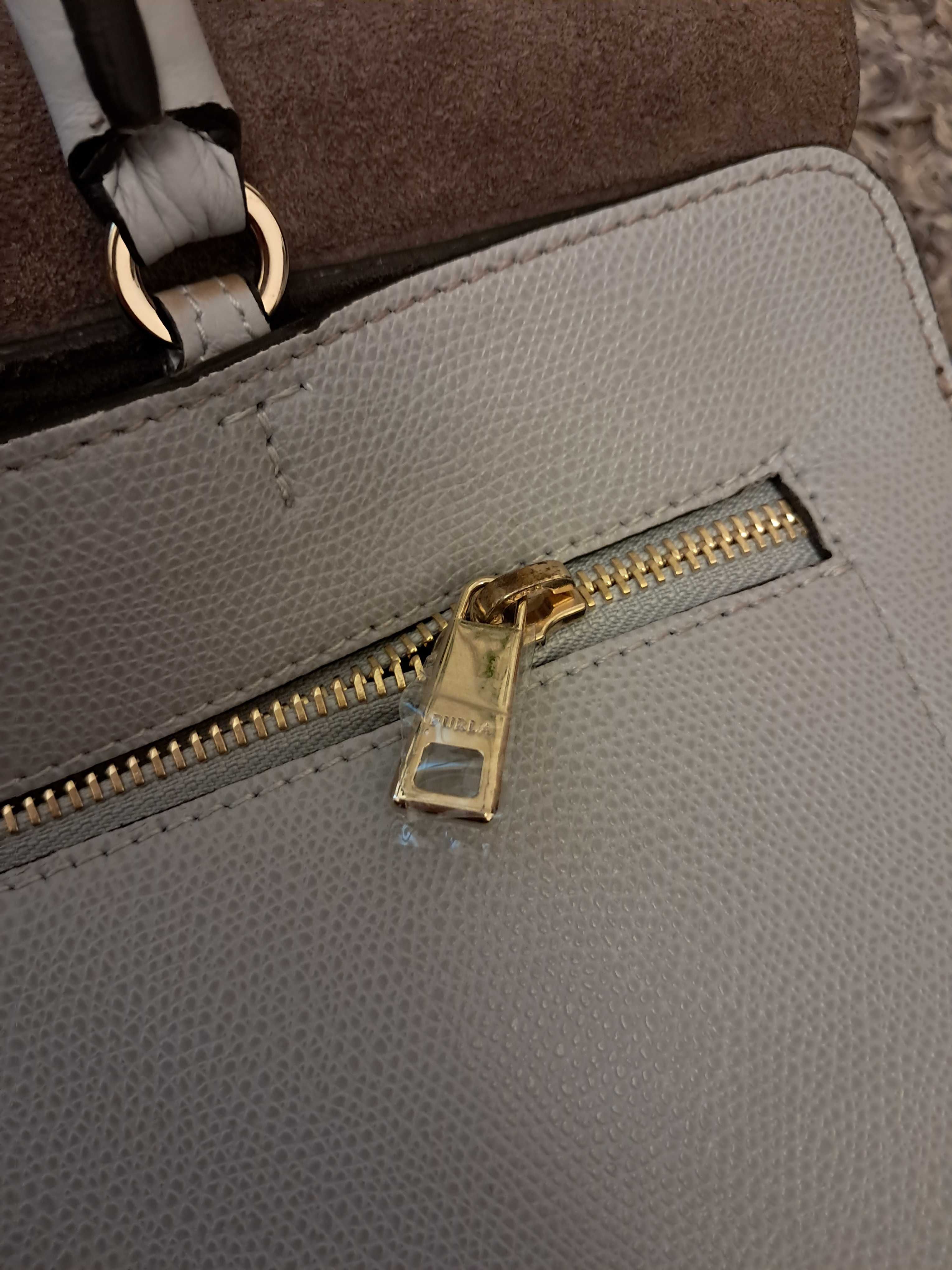 Piękna Szara duża torebka Furla na długim pasku