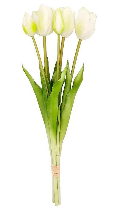 Tulipan sztuczny tulipany silikonowe bukiet 5 sztuk BIAŁE 44cm