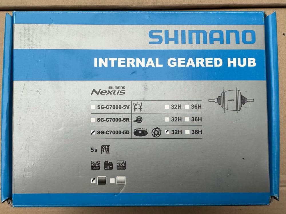 Nowa piasta Shimano Nexus SG-C7000-5D CenterLock Tarcza  5s / 32H BOX