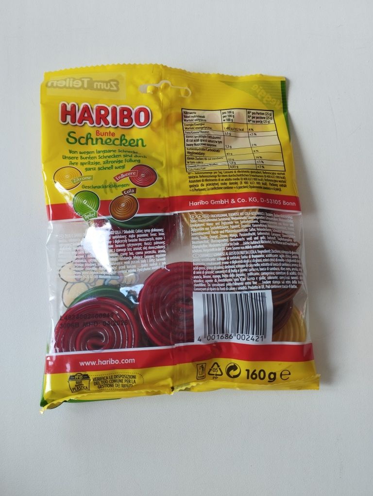 Haribo żelki owocowe kolorowe ślimaki 160 g