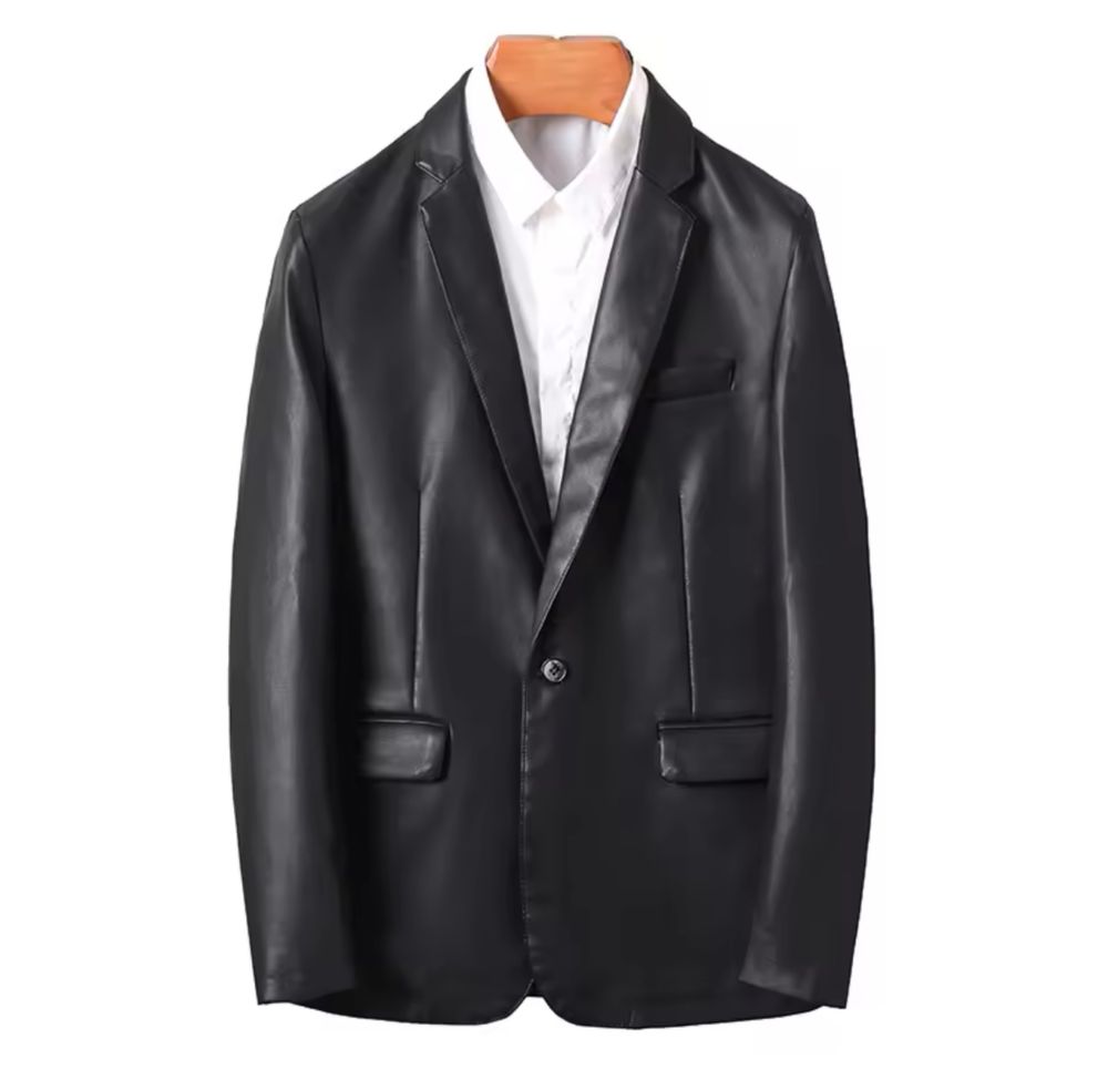 Męska marynarka skórzana modna czarna casual elegancka
