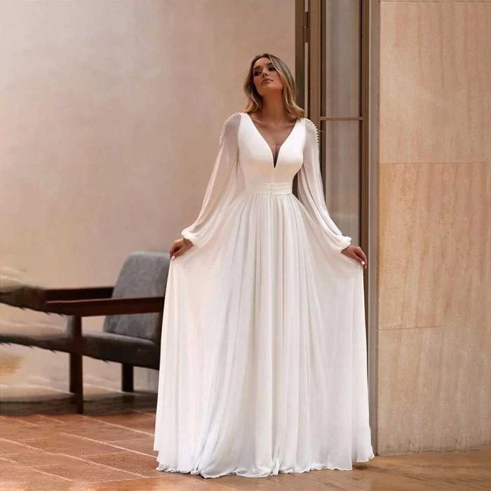 Suknia ślubna #59 linia A regulacja wiązana rękawy rozmiar 38 M