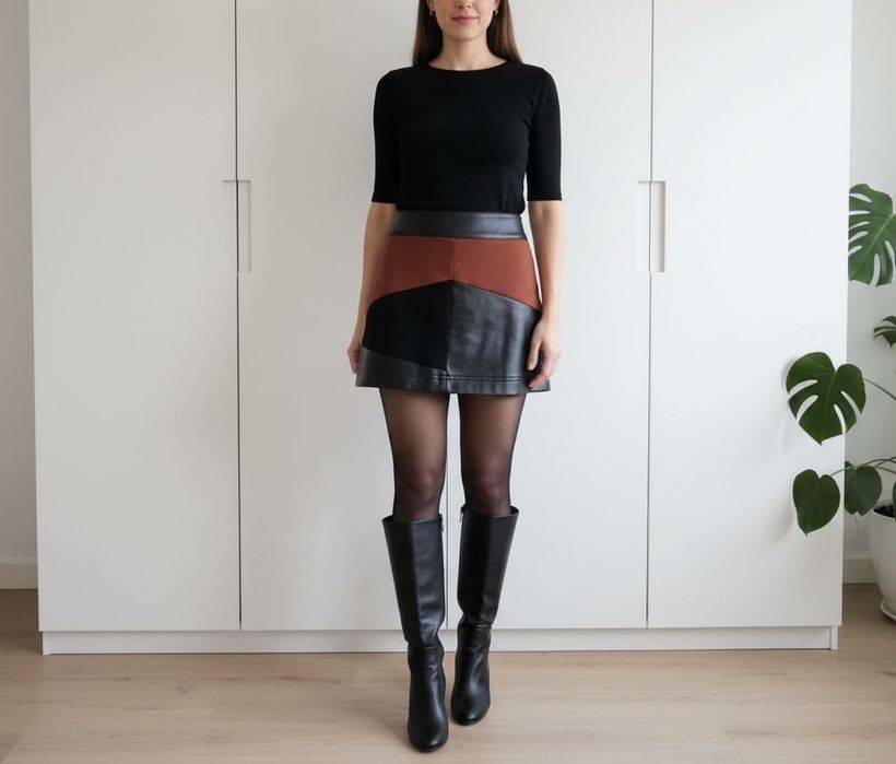 Mini krótka spódniczka retro vintage wzory imitacja skóra S 36