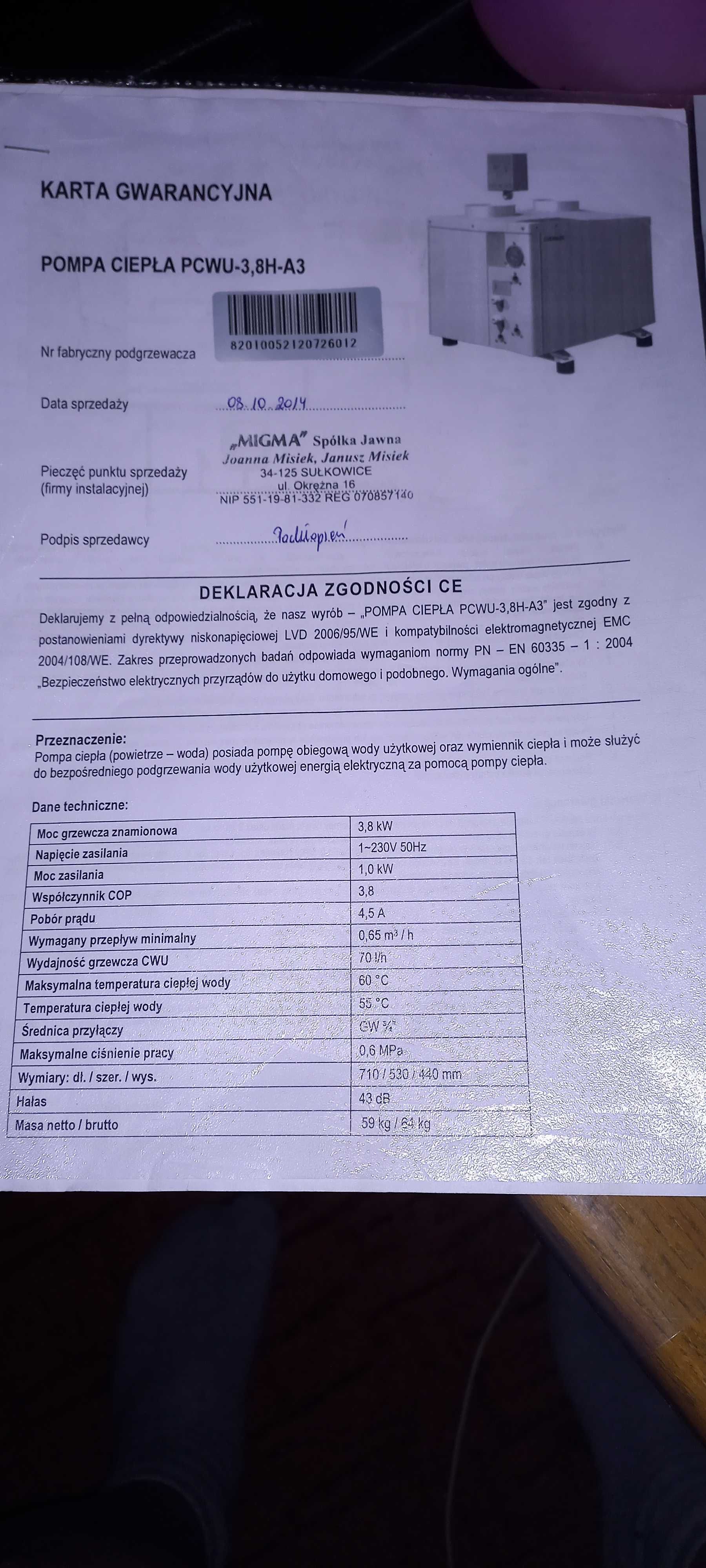 Pompa Ciepła Hewalex PCWU-3,8H-A3