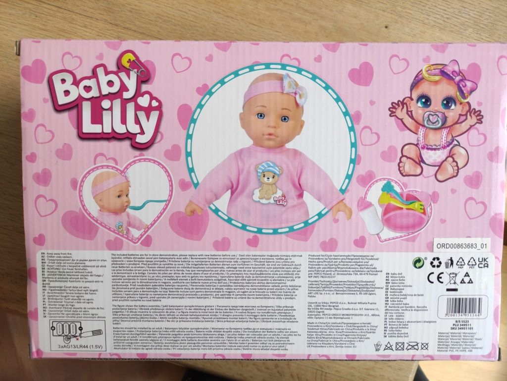 Lalka interaktywna baby lilly płacze butelka sztućce miseczka bobas