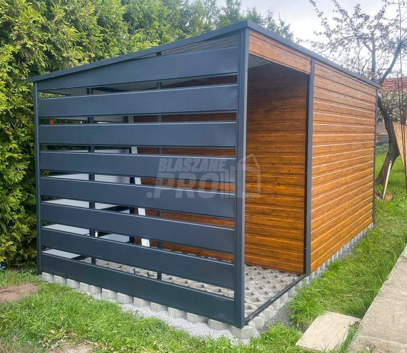 Schowek Domek Ogrodowy 3x2m + Wiata 1,5m  Antracyt spad w tył  GP367