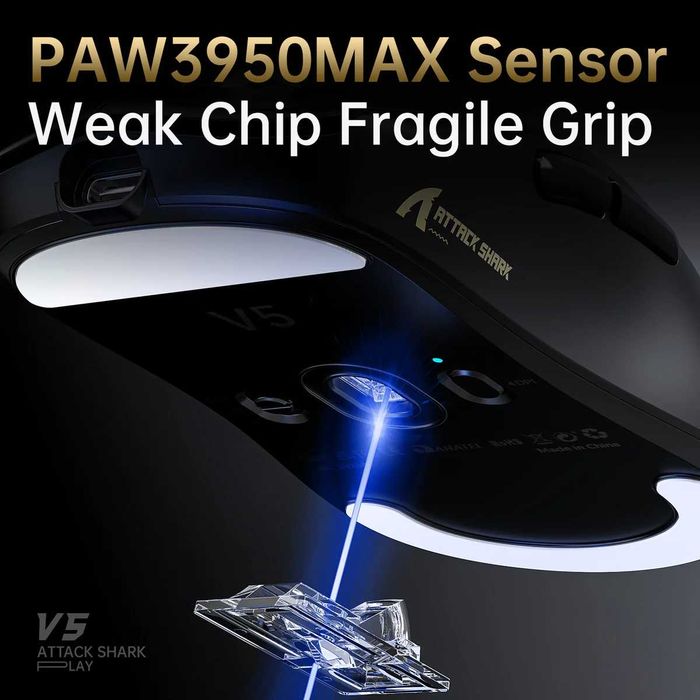 Миша ATTACK SHARK V5  | 8000 Гц  | 53г  | PAW3950MAX. Новинка 2025.