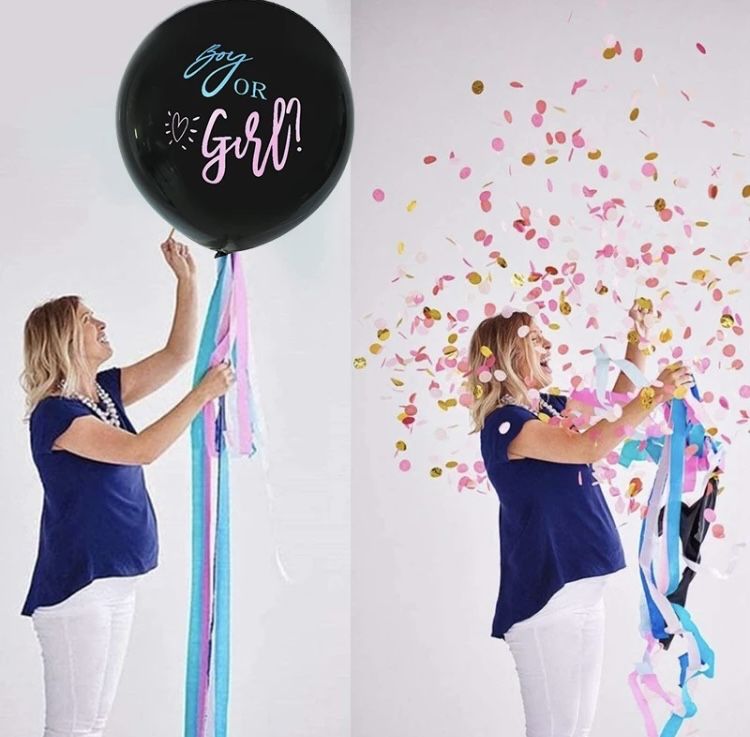 Balon 91 cm z konfetti gender party baby shower