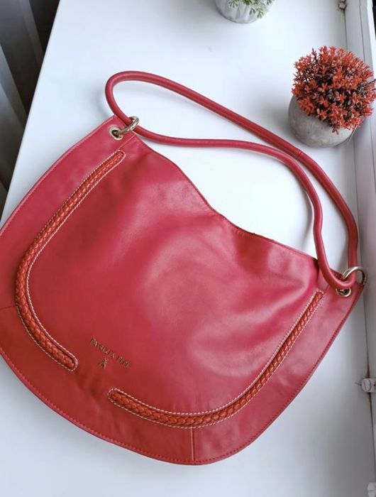 Червона жіноча шкіряна сумка шопер на кнопці patrizia pepe