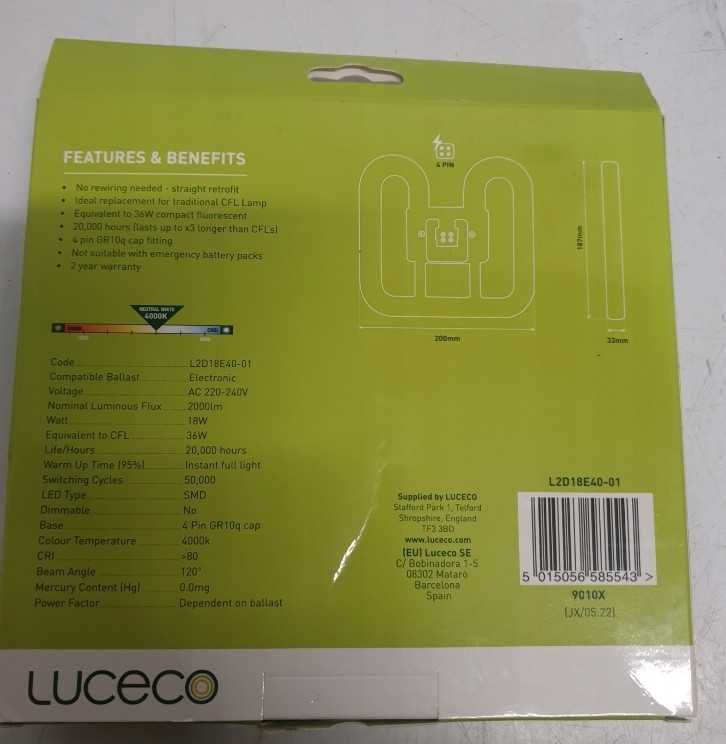 Żarówka LUCECO GR10Q 4-PIN 2D LED Light Bulb 2000LM 18W