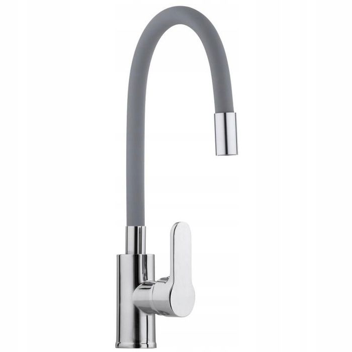 Bateria Kuchenna Stojąca Elastyczna Wylewka Kran Gumowa Szara Chrom