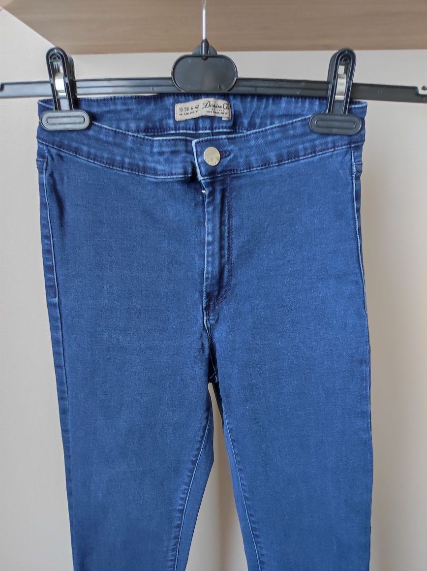 Spodnie dżinsy XS 34 Denim co rurki wysoki stan granatowe