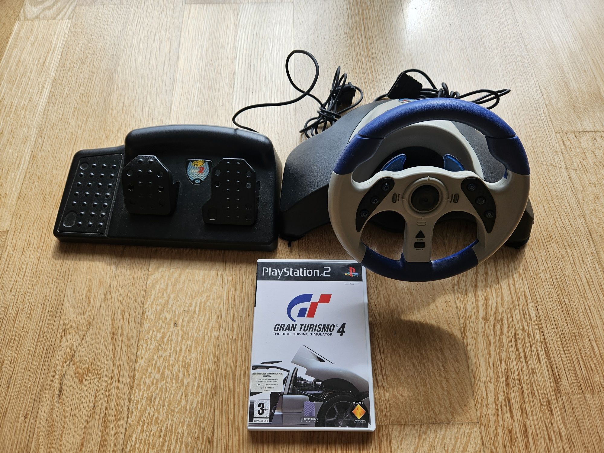 Volante PS2 + Pedais e jogo GT4