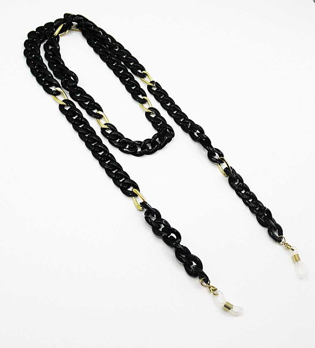 Łańcuszek do okularów stal 316L złote wstawki łańcuch czarny R14