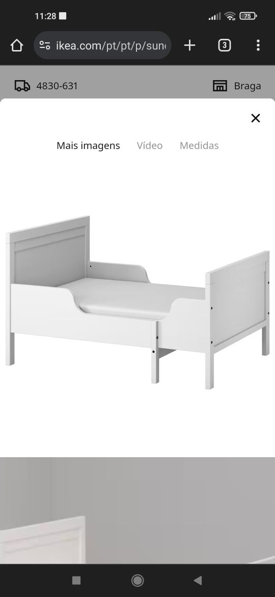 Cama extensível + estrado + colchão criança -IKEA
