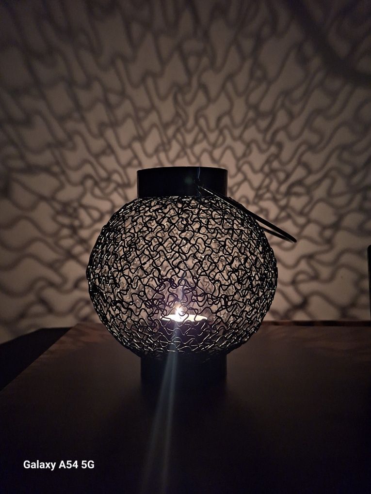 Loftowa lampa z abażurem drucianym+metalowa latarenka-komplet