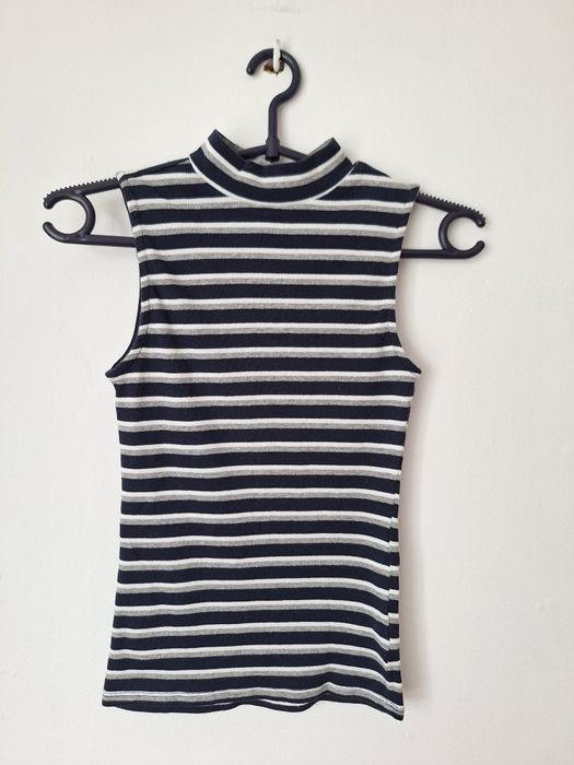 Koszulka bluzka top bawełniany basic lato w paski prążek półgolf house