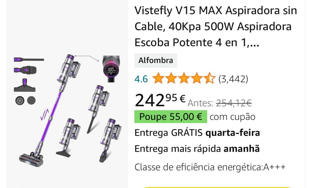 Aspirador Vistefly sem fios V15 Max com acessorios