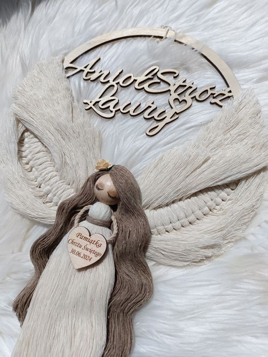 Anioł stróż makrama imię prezent komunia chrzest urodziny