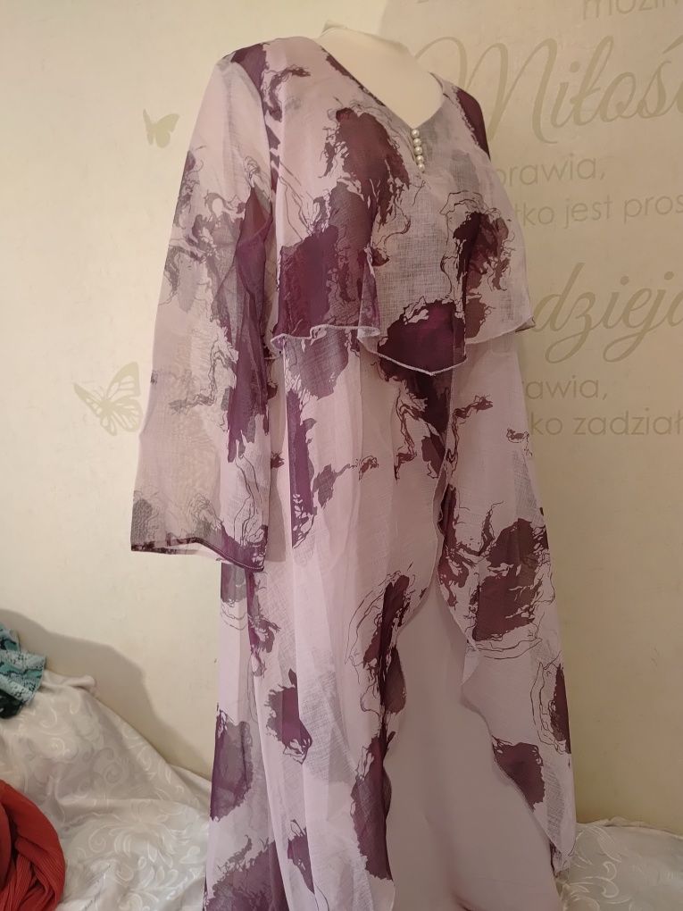 Świetna nowa elegancka sukienka dwuwarstwowa rozmiar 44+