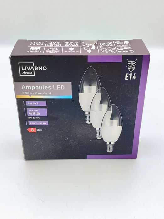 Zestaw 3 x LED żarówki ciepłobiałe, 2700k  450lm, gwint E14 2700W 4,2W