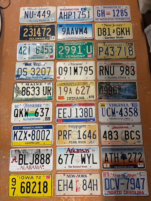 Chapas de matrícula originais USA - 50 Estados + DC