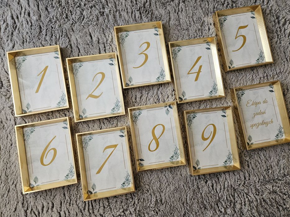 Numerki na stoły, złote ramki głębokie 10szt