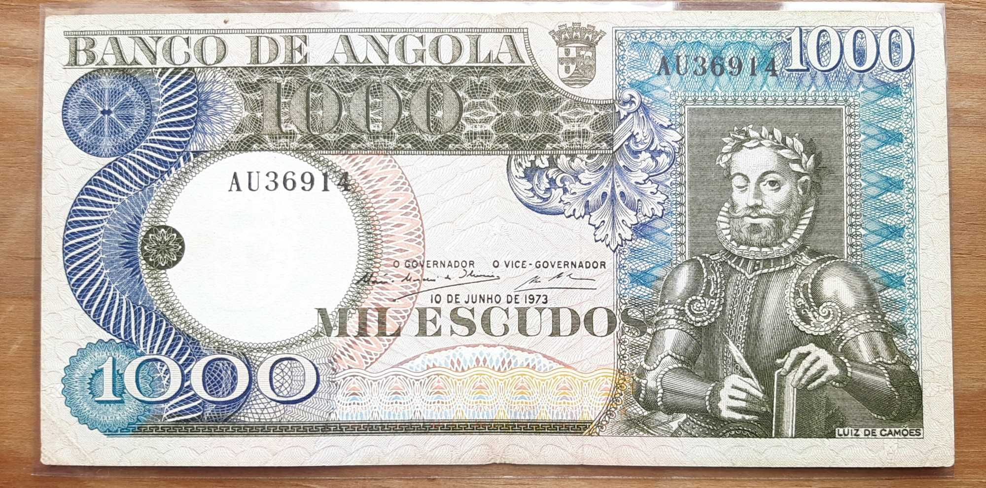 Lote completo de Angola de 1973 de Notas - 1000, 500, 100, 50 e 20