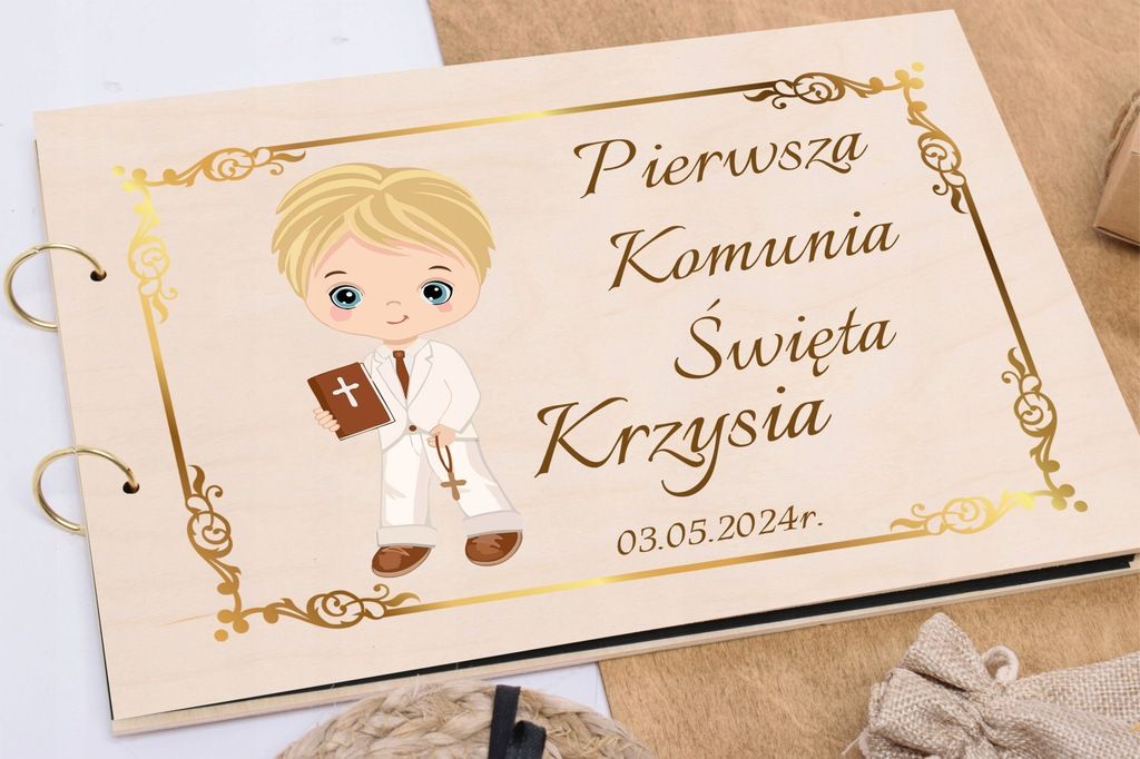 Personalizowany fotoalbum prezent i Komunia Św zdjęcia pamiątka