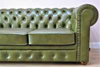 Sofa pikowana chesterfield 3 os. skóra naturalna