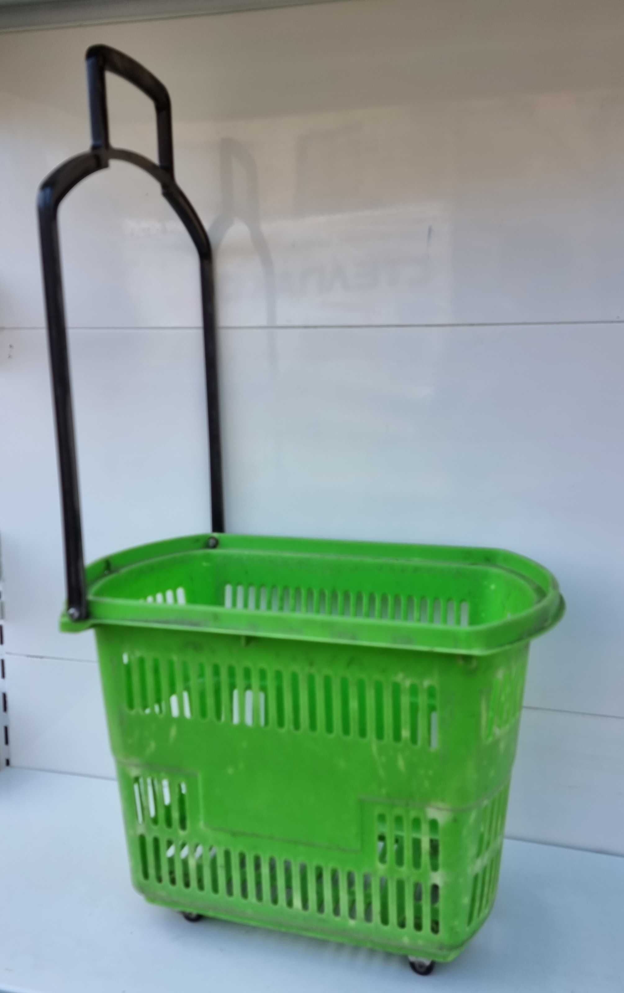 Тележка покупательская, пластиковая, на 35 литров, зеленая, Б/у 5543
