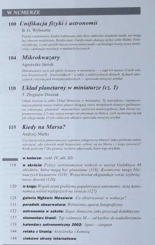 Urania - Postępy Astronomii - 3/2002 - mikrokwazary, Mars
