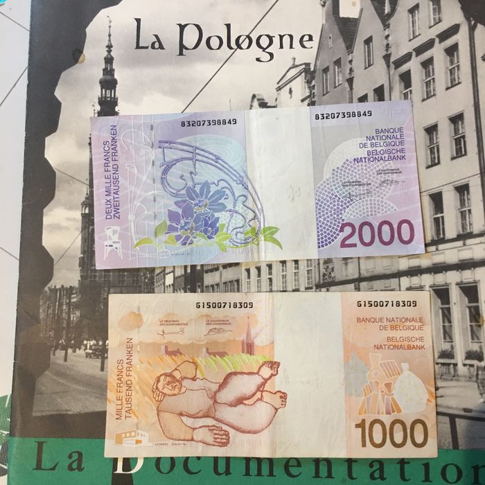 Banknoty franki belgijskie  1000,2000 tysiace