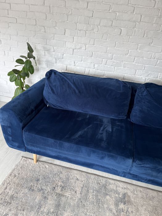 Kanapa sofa rozkladana welurowa niebieska granatowa