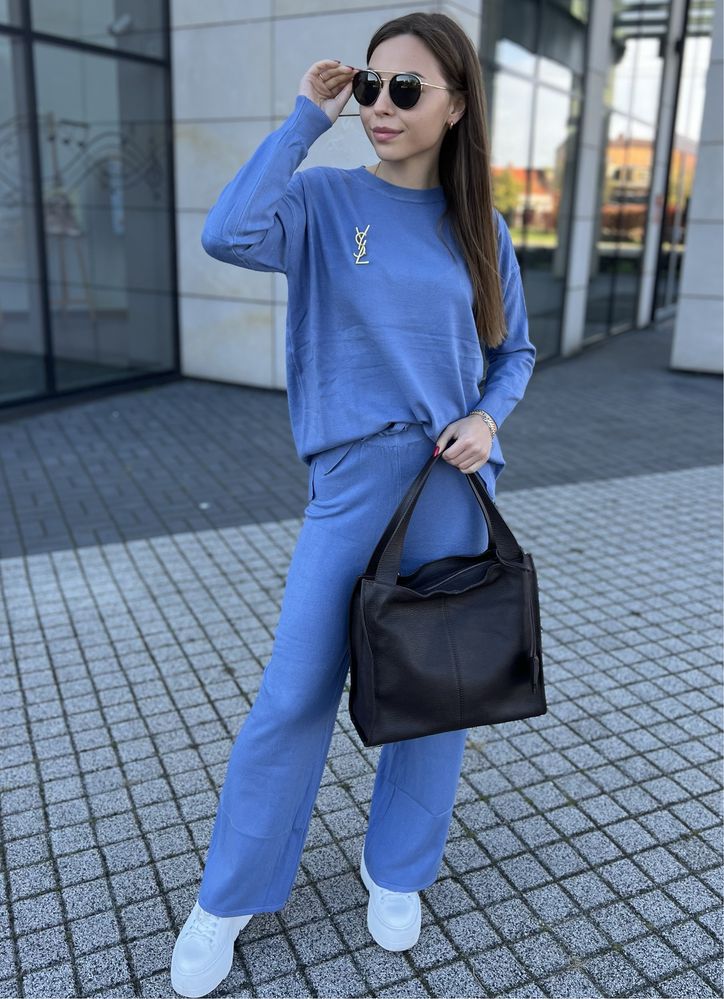 Komplet dzianinowy set zestaw xxs xs s m uni spodnie szerokie sweter !