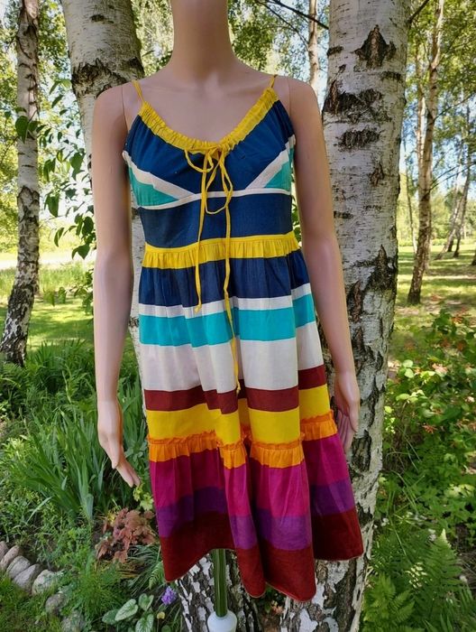 Kolorowa bawełniana letnia sukienka na ramiączkach Taranko M 38