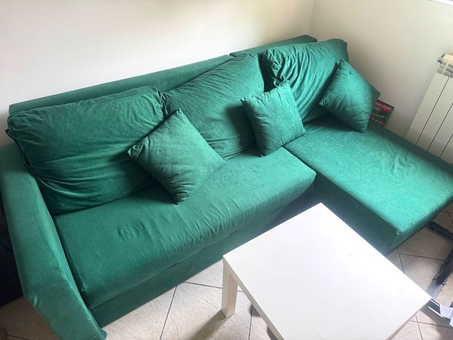 Narożnik kanapa sofa rozkładana z funkcją spania butelkowa zieleń