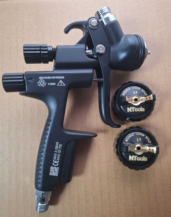 Краскопульт NTools 1000B HVLP.2 дюзи-1.3 та 1.7 у комплекті.Фарбопульт
