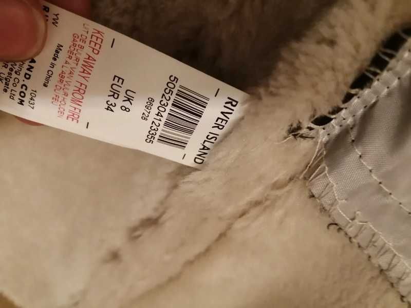 Nowy płaszczyk futro River Island skórzane wstawki