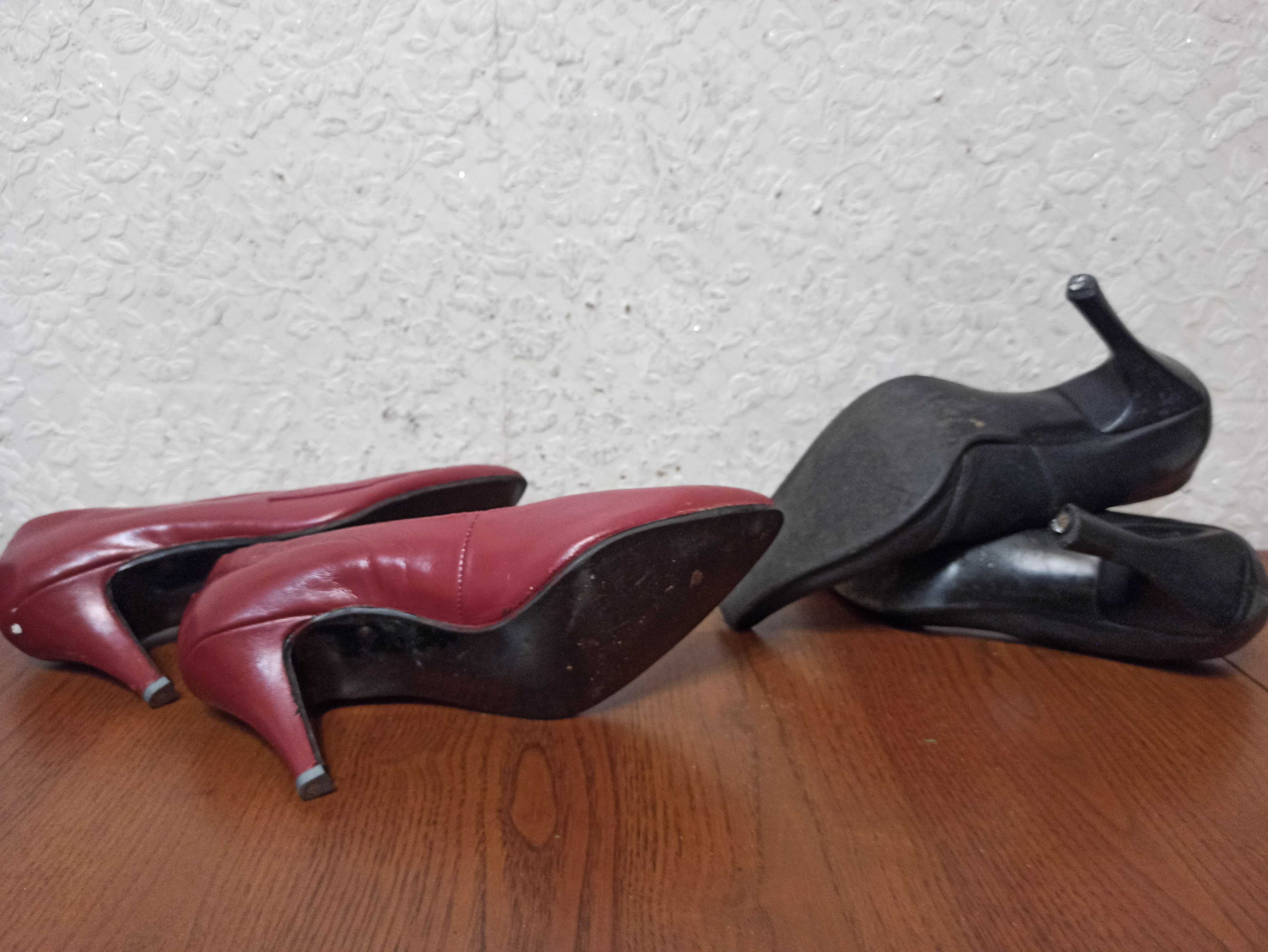 Туфлі літні жіночі бордові та чорні р.37 шкіра.