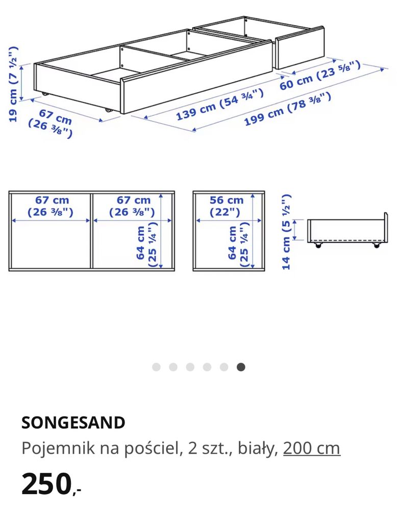 4x Szuflada pojemnik pod lozko Songesand IKEA