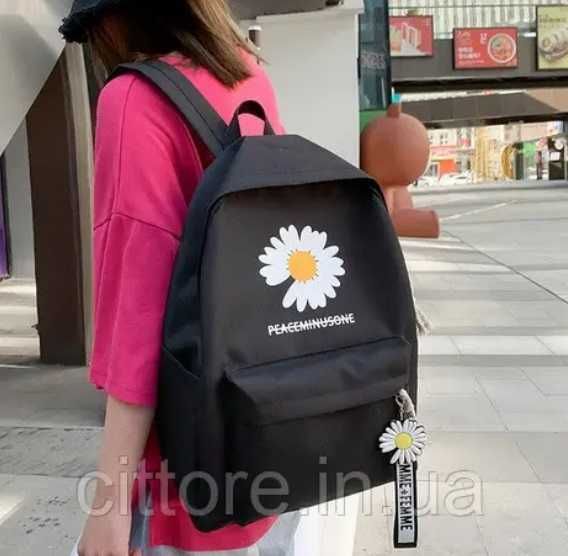 Набор 4в1 школьный рюкзак черный новый - Цветочный принт