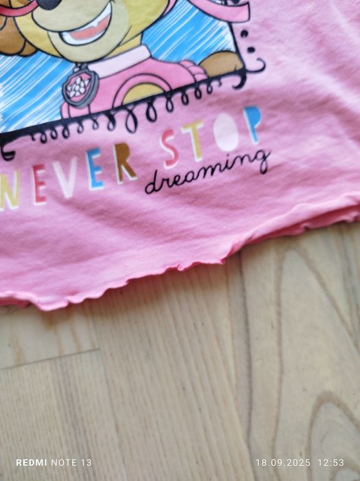 Różowa bawełniana koszulka bluzka bluzeczka na szelkach psi patrol sky