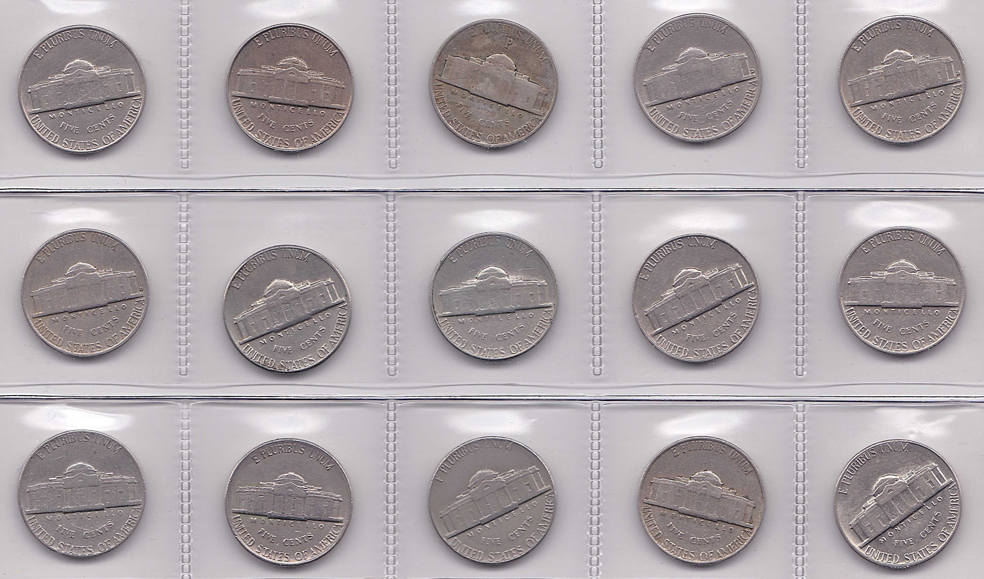 15 Moedas USA 5 cent Jefferson