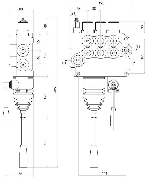 4/24 ROZDZIELACZ HYDRAULICZNY 3 sekcje 80L Z joystickiem