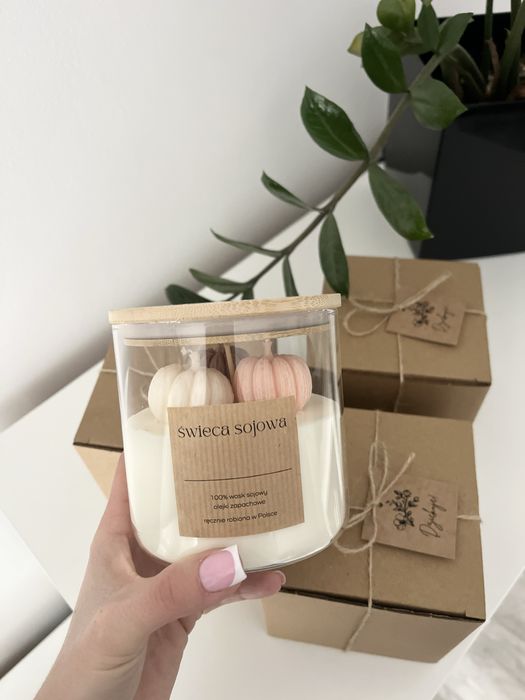 Duża Świeca sojowa w szkle jesień dynia dynie